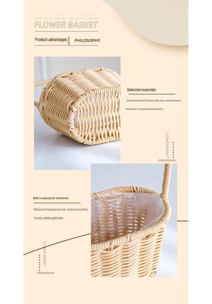 Cesta tejida de ratán artificial: Bolso Creativo con Arreglo Floral y de Regalo