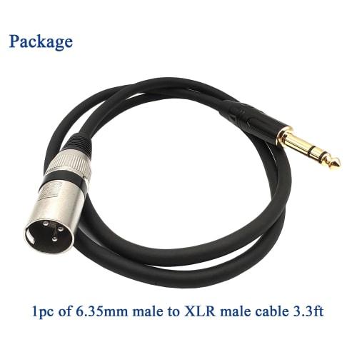 Voluty Tek 1/4-inch To XLR Cable, Oxygen-Free Copper Conductor, 6.35mm TRS Male To XLR Male Cable, 3.3ft, for Studio Recording and Live Sound