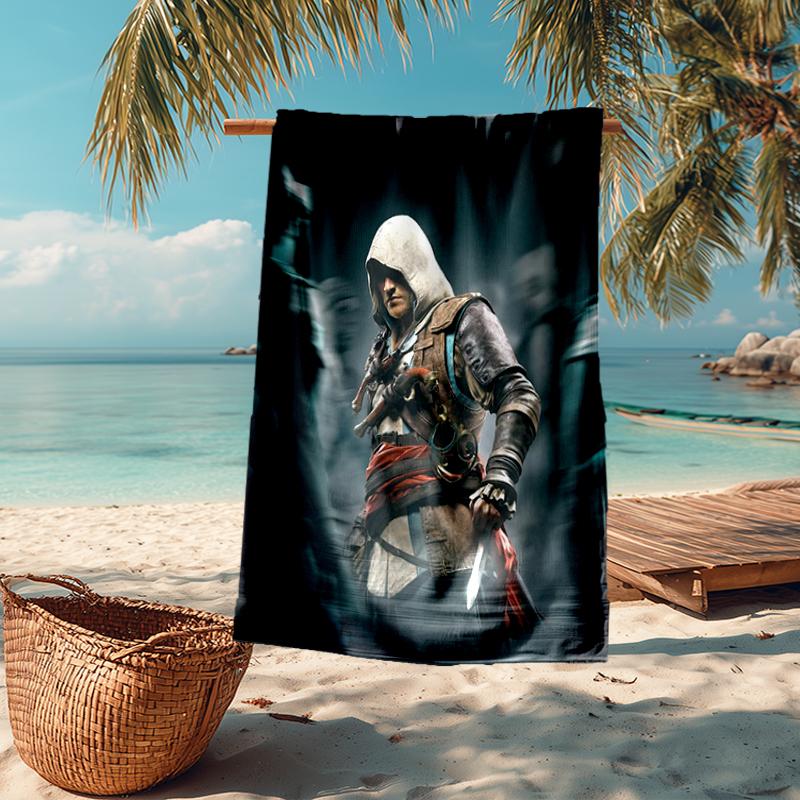 Ultra-weiches Strandtuch mit Assassin's Creed-Thema, Ideal für Pool - Camping, Tauchen - Perfekter Reisebegleiter, Lebendiges Strandtuch.