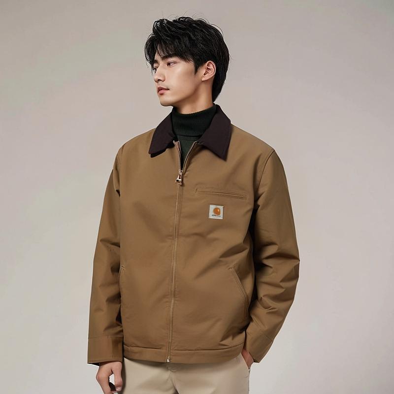 Carhartt WIP SS24 Detroit Jacket Classic Color Block Logo Zip Long Sleeve Detroit Jacket Unisex Jacket Khaki I032940-00S-02
