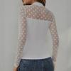 Women's High Neck Bodycon with Polka Dot Mesh Sleeves Lightweight Tops