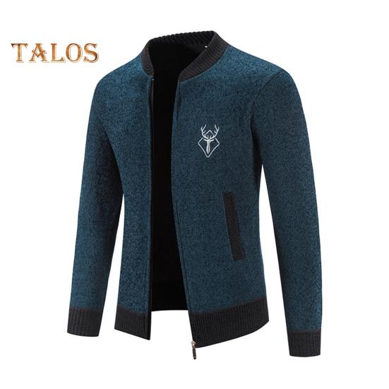 Fall Winter Sweater Coat with Side Pockets Round Neck Zip-up Slim Fit Thickened Long Sleeves Embroidery Daily Wear Work Dating Jacket