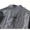 Chinese Style Long Sleeve Men Shirt Traditional Men Clothing Solid Color Stand Collar Cotton Linen Button Shirt Daily Casual Tops Big Pockets