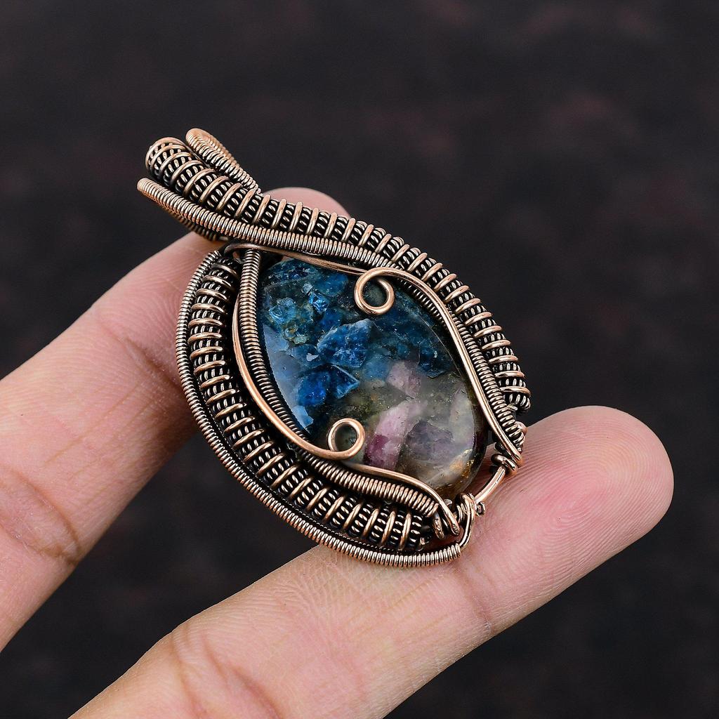Watermelon Tourmaline Pendant Copper Wire Wrapped Pendant Handmade Jewelry Original Gemstone Pendant Copper Wire Jewelry Gift For Engagement