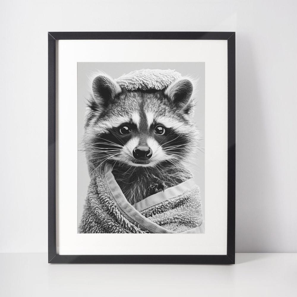Lindo mapache en el inodoro Pósteres Impresión de Imagen Animal Divertido Blanco y Negro Arte de Pared Pintura en Lienzo para Baño Decoración del Hogar