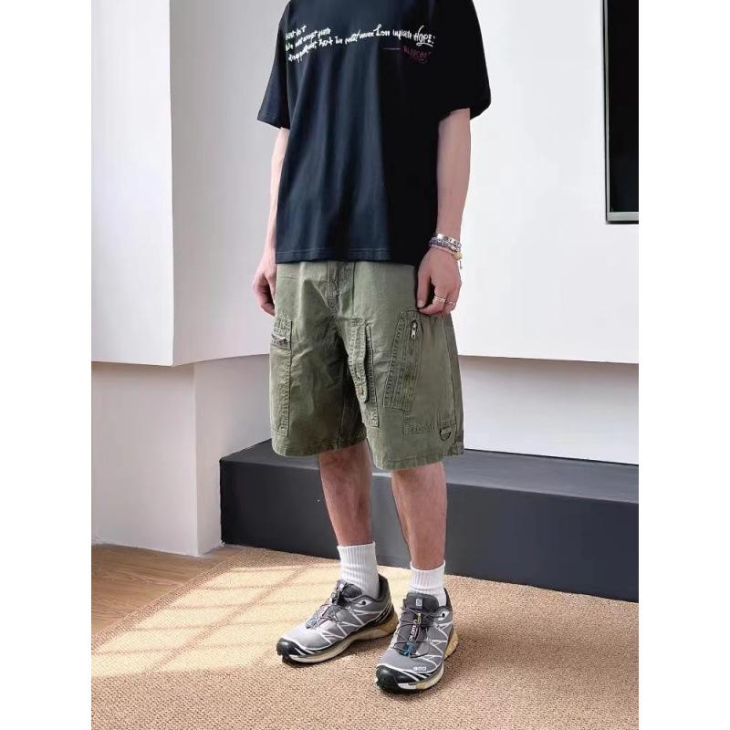 

JYL Unisex Cargo Shorts American Vintage Zipper Straight Casual Summer Trendy Denim XL кирпич красный