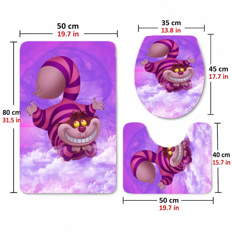 החתול צ'שייר (1) סט 3 חלקים לאסלה מפלנל כיסוי מושב אסלה רך לאמבטיה שטיח אמבטיה מונע החלקה עיצוב לאמבטיה ביתית