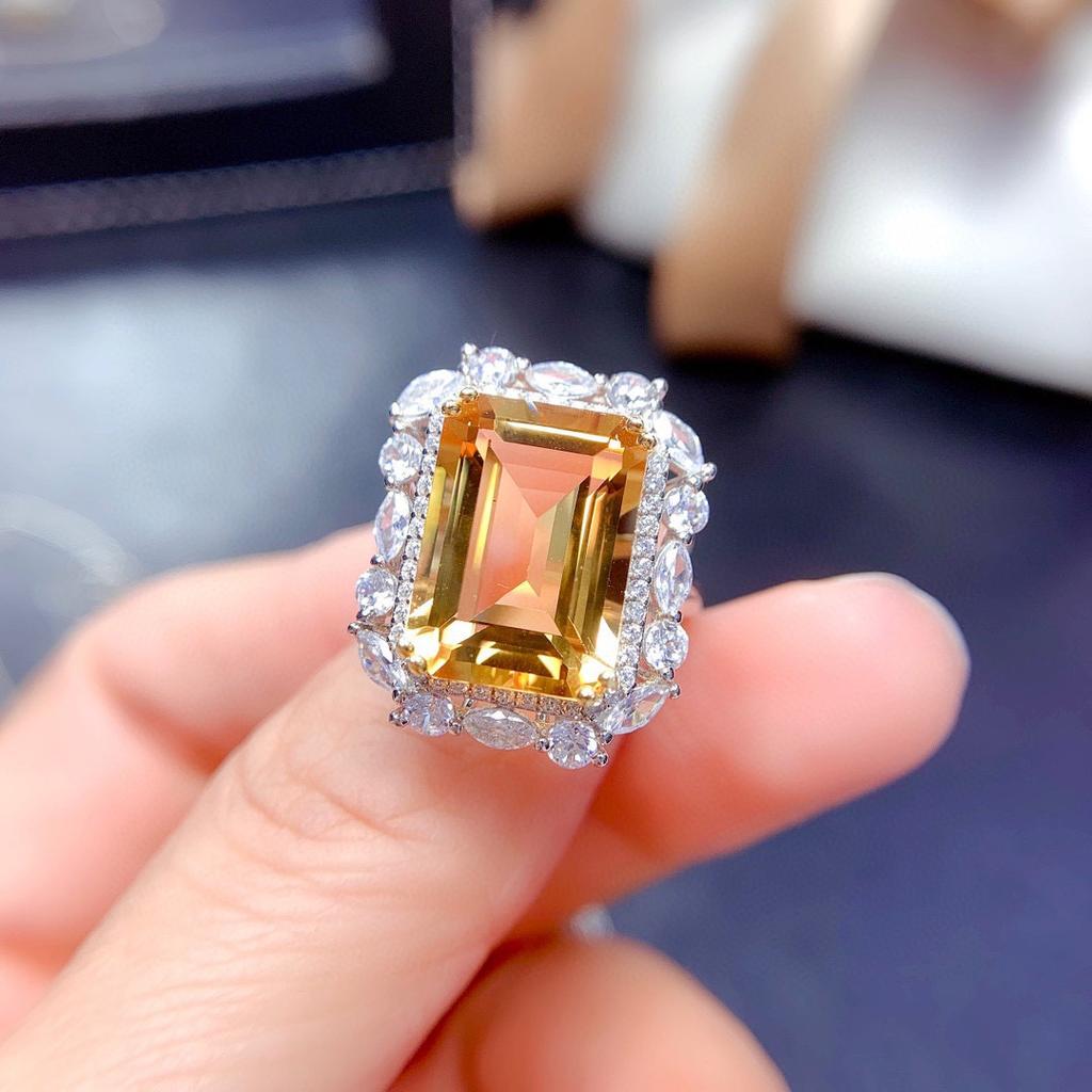 Light Luxury Imitation Natural Citrine Set Ring Pendant 10X12 Large Ring Face Lucky Yellow Diamond Necklace
