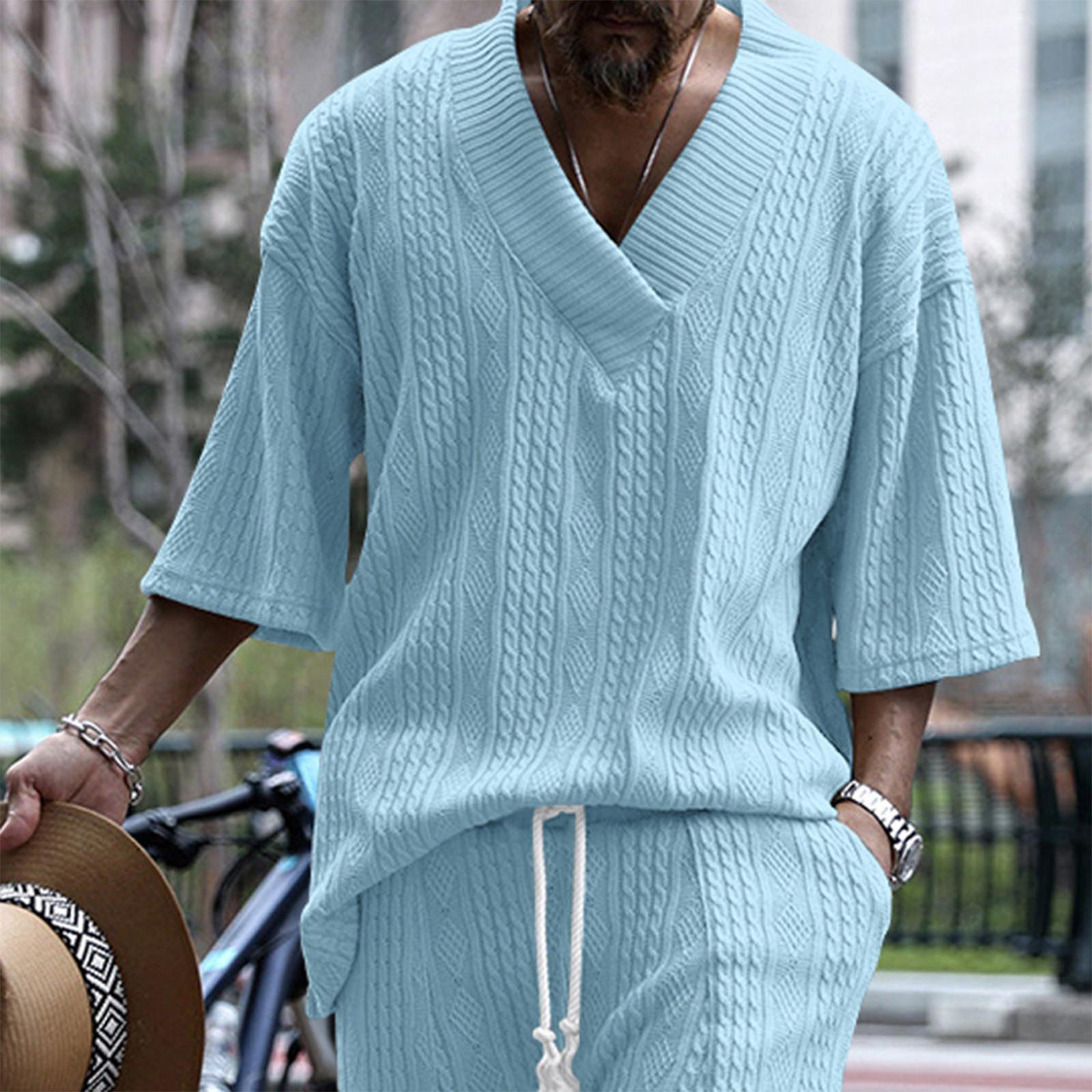 

Men S Large V-Neck Loose Casual Short Sleeved Shirt Sports Top XL