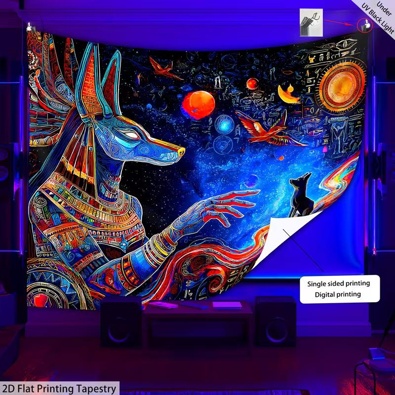 

2D Blacklight Reactive Anubis Tapestry Trippy Egyptian Home Decor 47.2x31.5inch/120*80cm