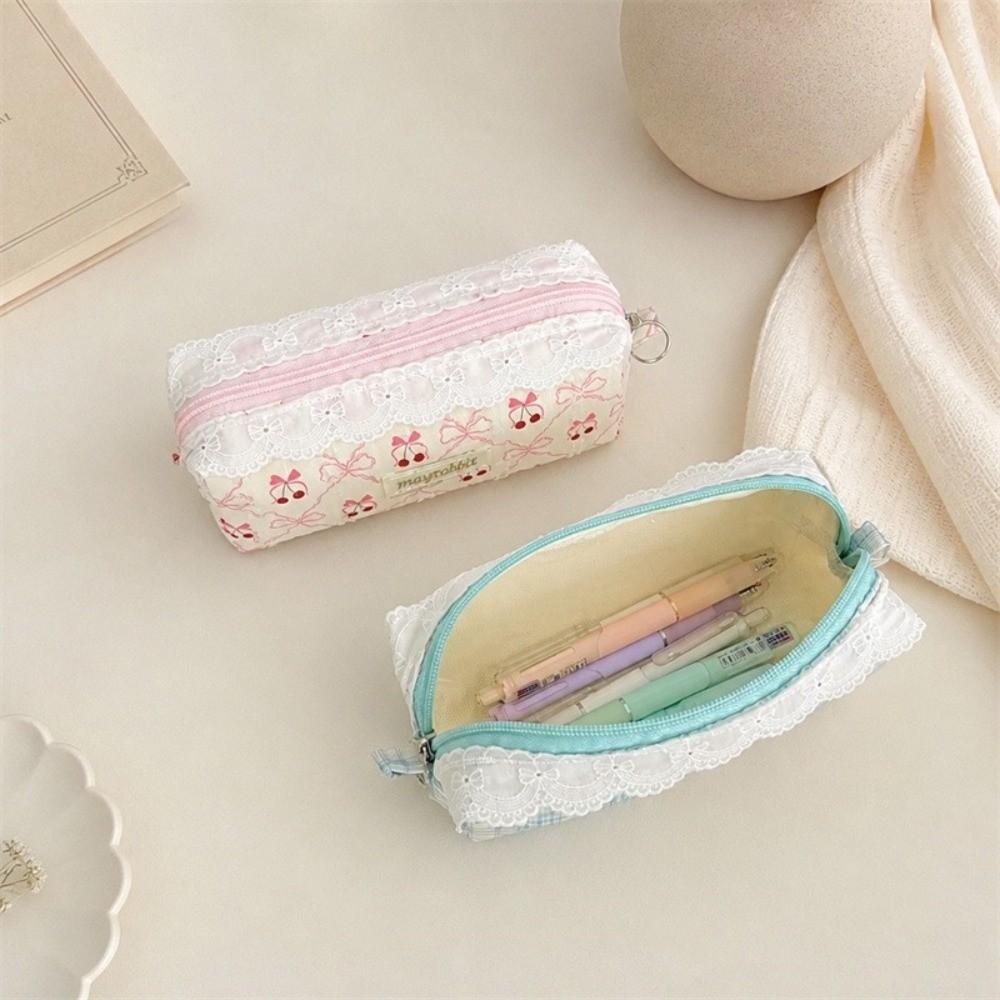 Cherry Bow Pencil Case Large Capacity Zipper Storage Bag Gifts Pen Pouch  Makeup Storage