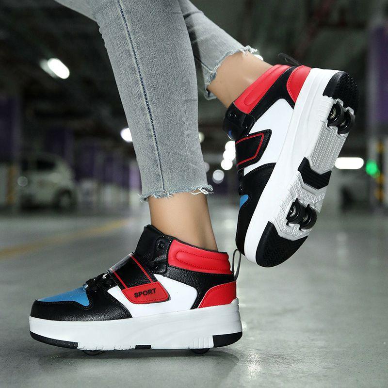 Runaway Shoes, Children's Pulley Deformation Four-wheel Skating, Roller Skating with Wheels Can Accept Men's and Women's Roller Skating