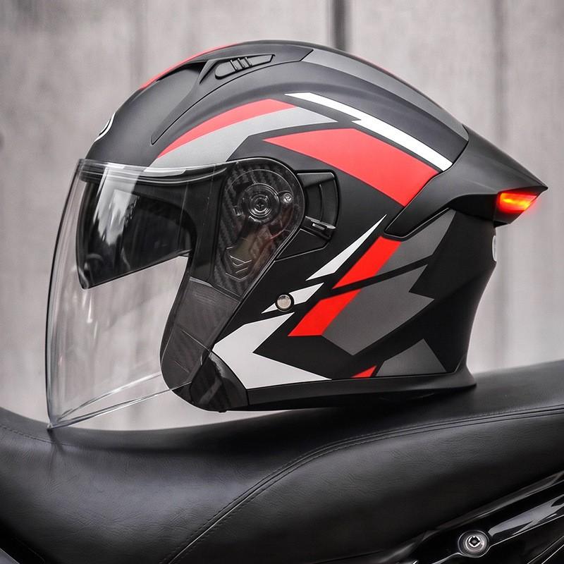 Smart LED Tail Light Motorcycle Helmet 3/4 Open Face ABS Full Protection Universal Fit Men Women