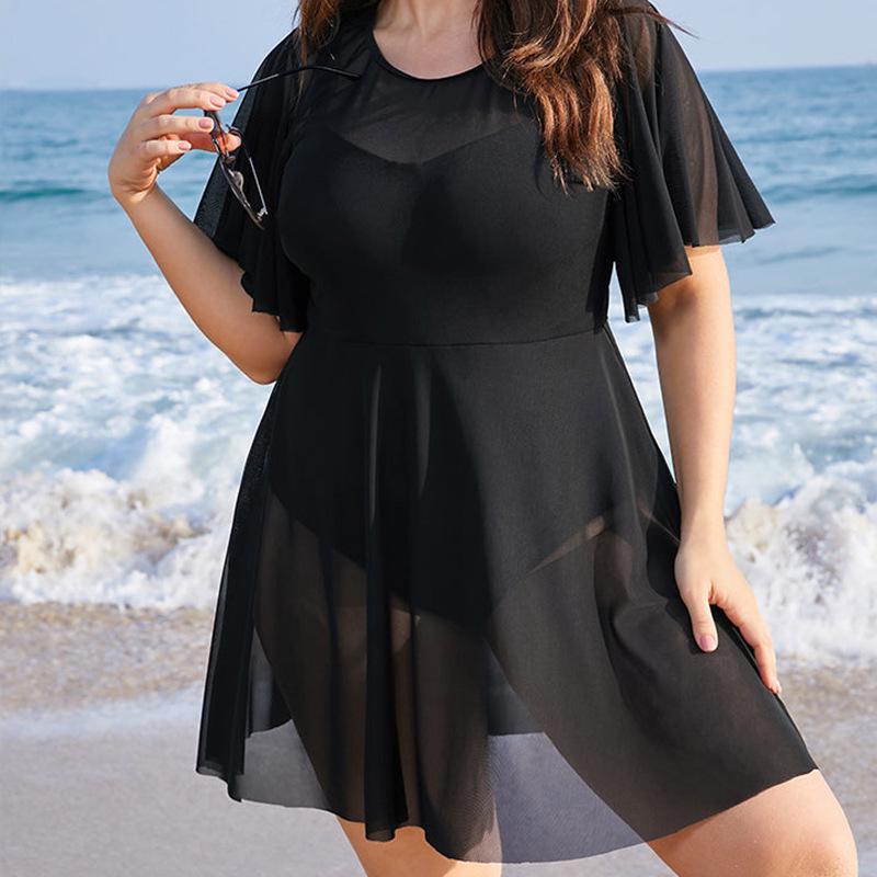 2026 Plus Size Women's One-Piece Swimsuit with Tummy Control & Mesh Slimming