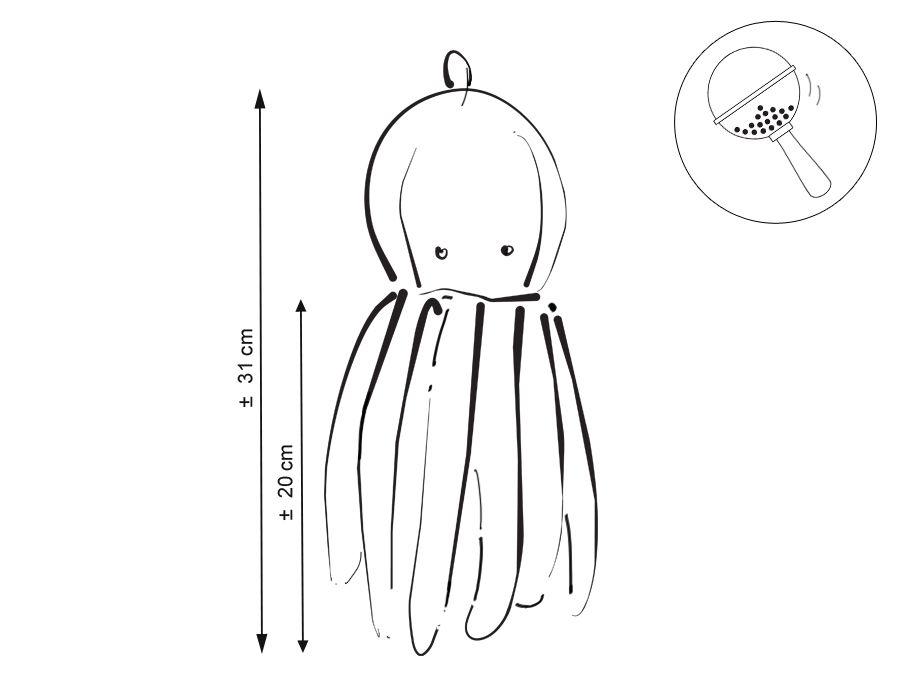 Octopus cuddly toy for children with a rattle - bottle green
