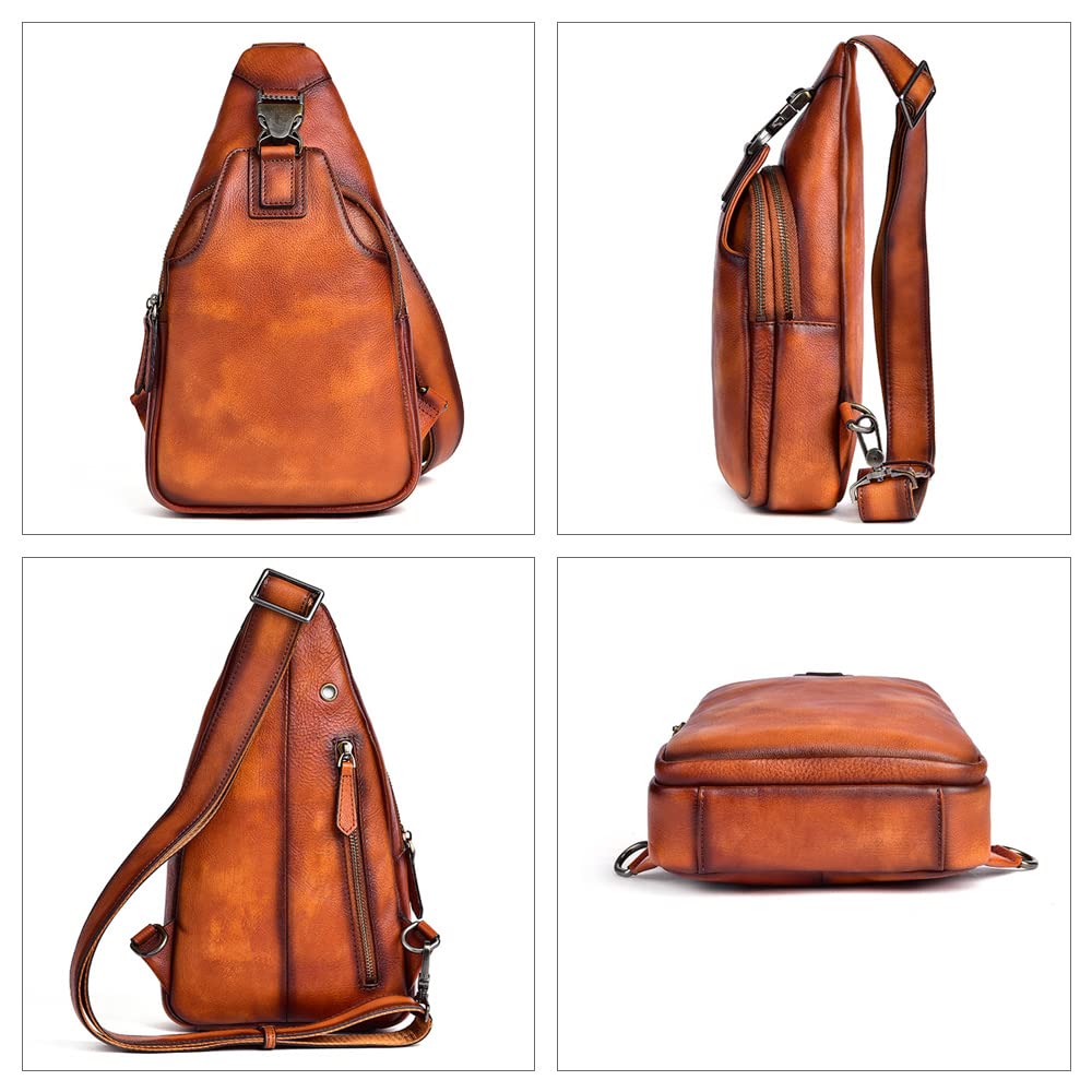 Whatna Antik-Stil Gegerbtes Natur-Rindsleder Umhängetasche Ein-Schulter-Tasche für Herren, Echtes Leder, Dick, 13547 (Braun B)