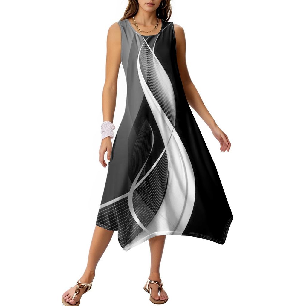 Dámské ležérní šaty na léto Tílkové šaty Volné plážové šaty s kapsami Rozšířené midi letní šaty