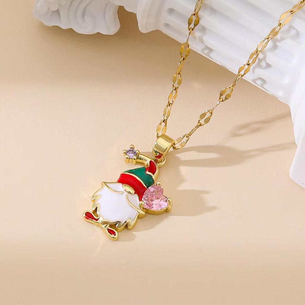 Popular Christmas Series Necklaces: Santa Claus, Peace Tree, Holiday Element Micro-Paved Drip Oil Pendant