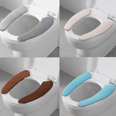 1Pair Washable Bathroom Warm Plush Toilet Seat Filling Soft Health Sticky Household Mat Seat Cover Pad Household Reuseable