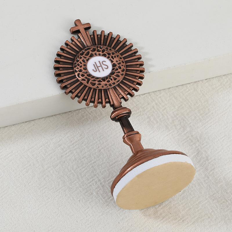 Elegant Metal Art Craft Eucharist Monstrance - Home Office Desk Decor & Car Dashboard Religious Ornament with Detachable Base