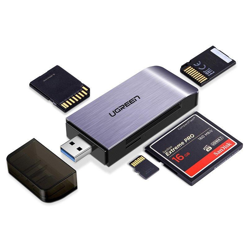 Ugreen All-in-One USB 3.0 Multi-Card Reader, Supports SD/ MicroSD/ CF/ MS, Model 50541 - Gray