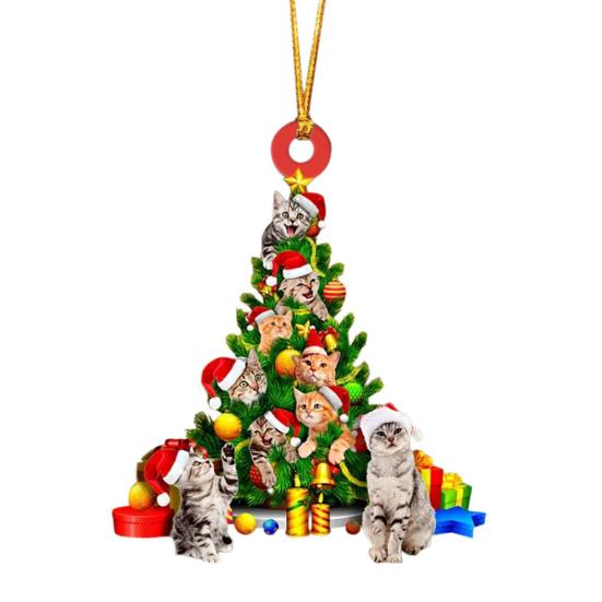 Christmas Dog Pendant 2D Flat Acrylic Hanging Santa Hat Dog Cat Christmas Tree Car Hanging Ornament Gift for Pet Lovers