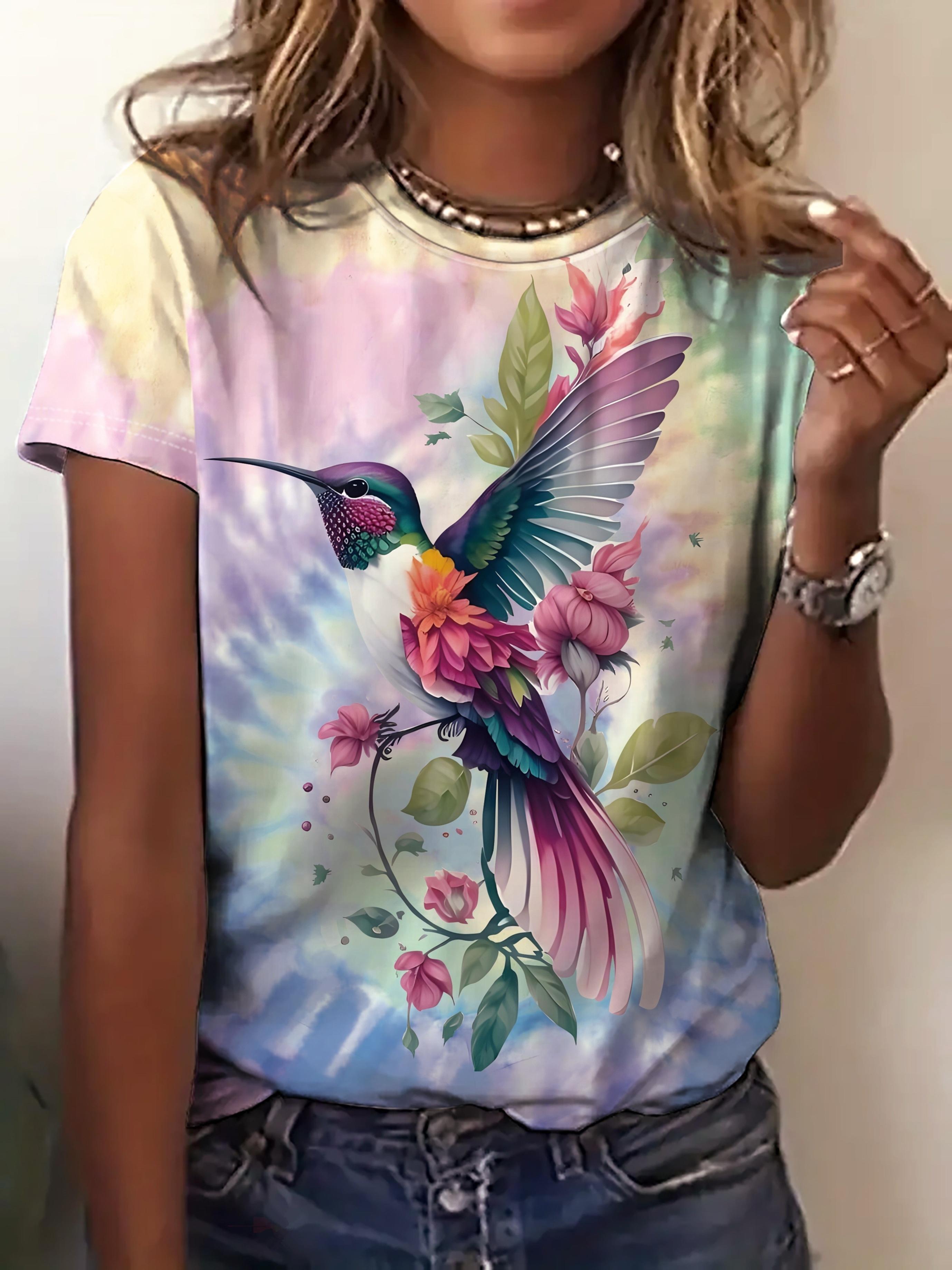 

A Women S SpringSummer Tie-Dye Animal Bird Print Short-Sleeve Crew Neck T-Shirt. Casual Short-Sleeve T-Shirt. Fashionable Short-Sleeve Crew Neck Top. S дубильная кора