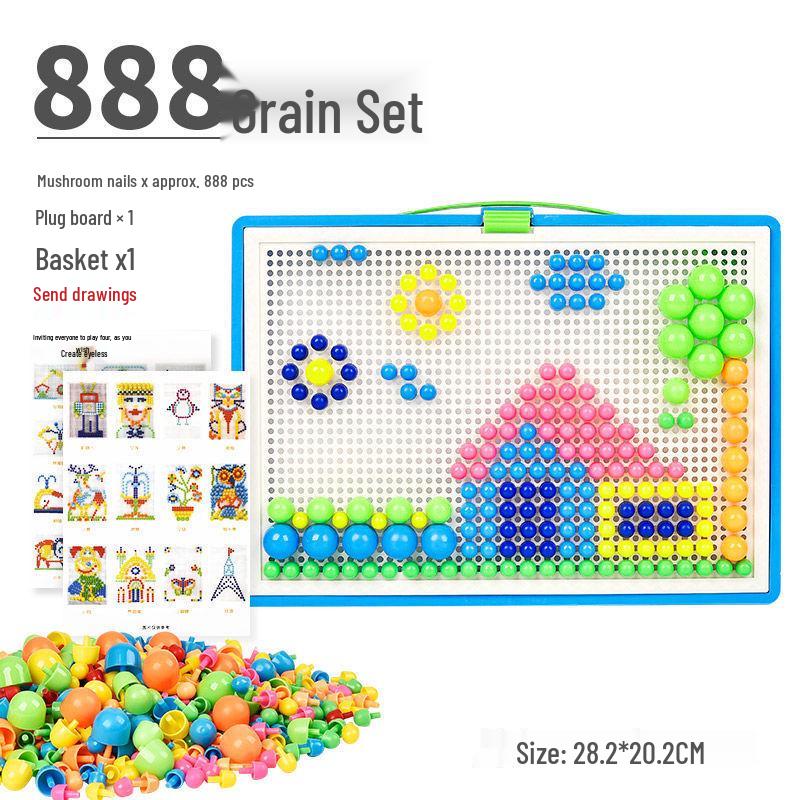 Mushroom Nails Building Blocks & Pixel Art Beads - Educational Puzzle for Early Childhood Development