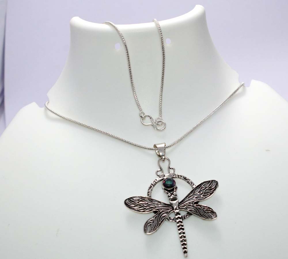 Butterfly Mystic Topaz 925 Silver Plated Necklace 20" Gift For Mom Trendy d4K39