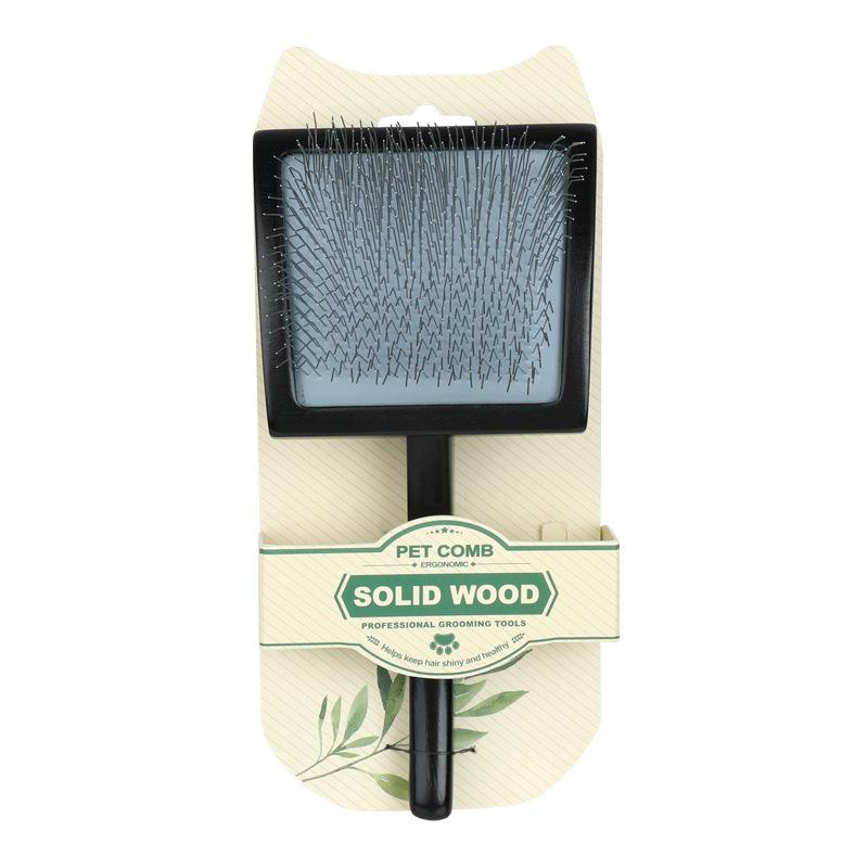Wood-Grip Rust-Resistant Stainless Steel Angled-Tine Pet Grooming Comb Skin-Gentle Minimizes Pet Shedding & Fur Matting