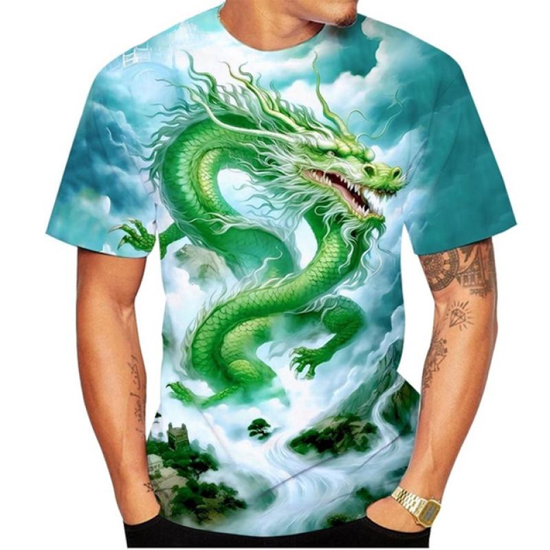 Fashion Chinese Dragon graphic t shirts For Men Summer Trend Casual Cool Totem harajuku Printed Round Neck Short Sleeve Tees
