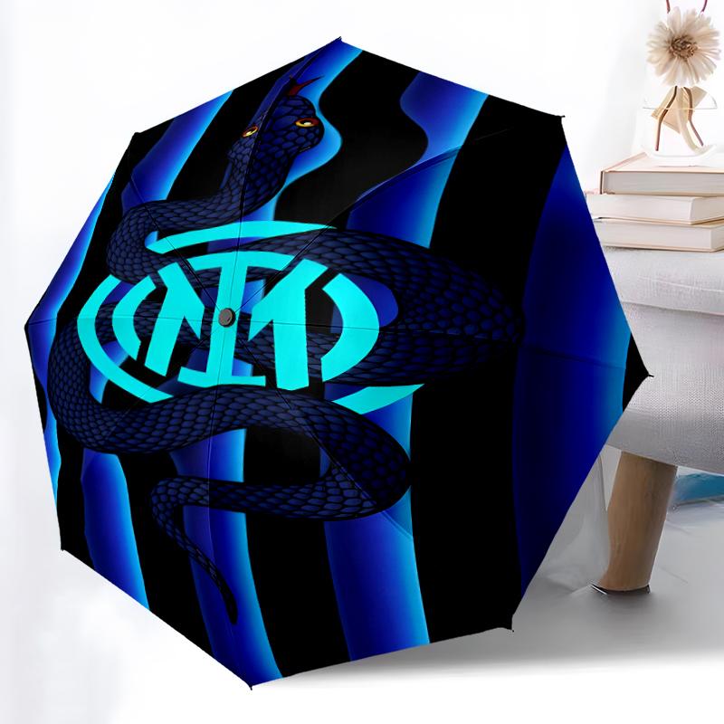 Umbrelă pliabilă cu logo imprimat FC Inter Milano, pentru exterior, timp liber și călătorii, Material durabil pentru umbrelă, Cadou de zi de naștere și sărbători