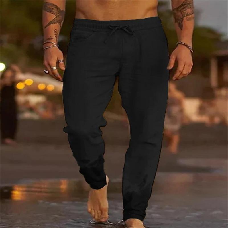 Calças Jogger de Linho Masculinas Cintura Elástica Cordão Calças Casuais