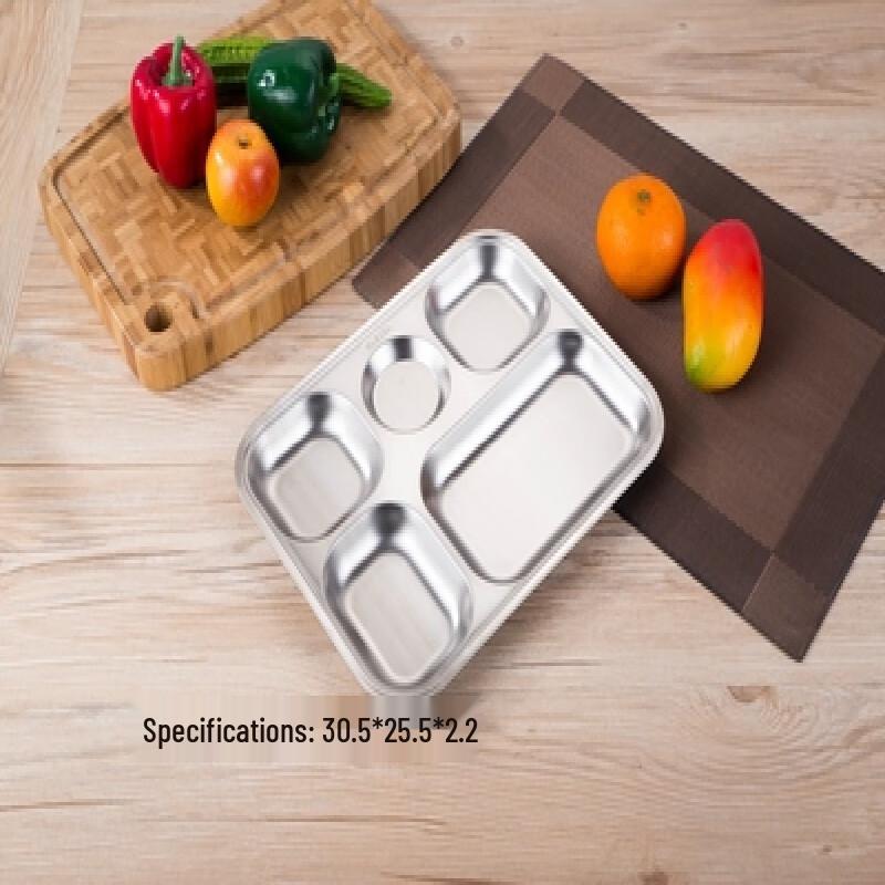 Morana 304 Stainless Steel Round 5-Compartment Divided Cafeteria Tray