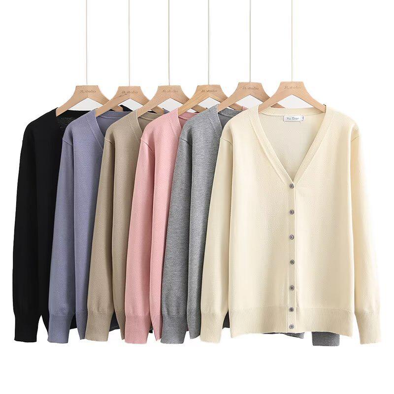2024 Autumn Plus Size V-Neck Knit Cardigan Long Sleeve Versatile Sweater for Women