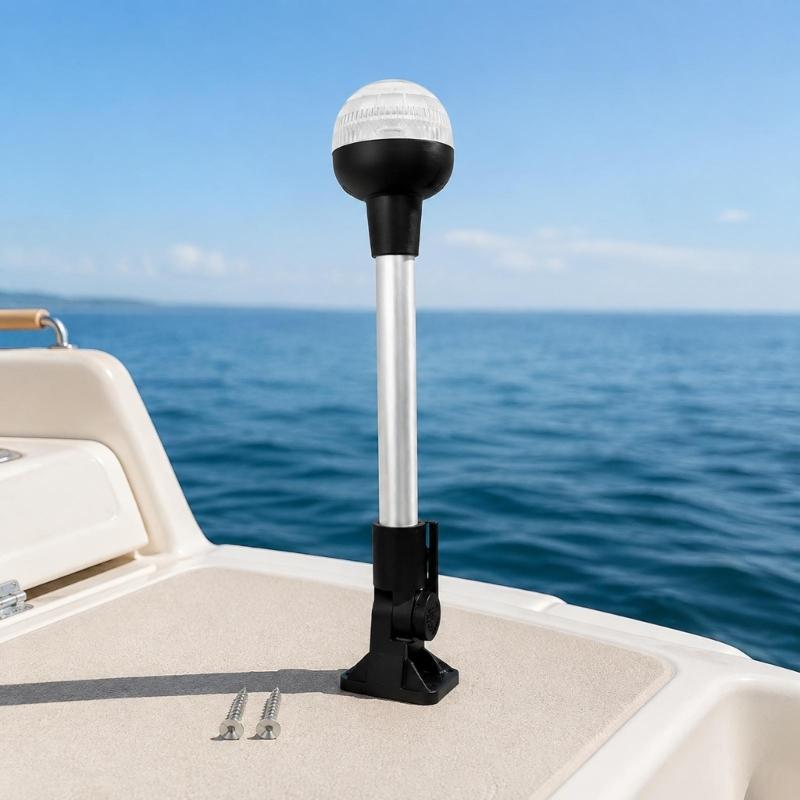 IP65 Marine Rear Light with Deck Base Bracket, 12 Inch Boat Stern Navigation Light, Clear Ribbed Lens and 12V LED Lamp for Pontoons Replacement Use