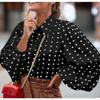 Women S Long Sleeve Loose Fit Polka Dot Lantern Sleeve Shirt