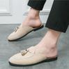 Novos Chinelos Masculinos Verdes Pretos Meio Chinelos Sapatos de Condução Casuais Couro Envernizado Camurça Mules Mocassins Mocassins Respiráveis Loafers Zapatos Hombre