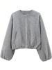 Women's Autumn/Winter Bomber Jacket - Round Neck, Drop Shoulder, Lantern Sleeve, Street Style Zip Cardigan