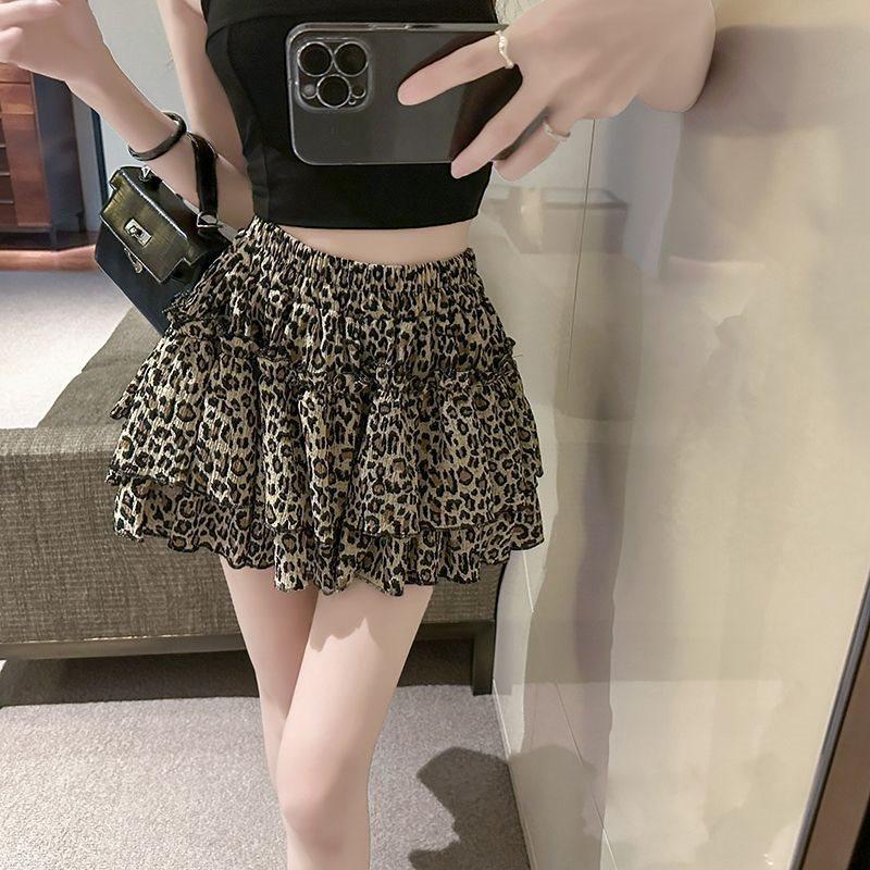 Leopard Print High Waist Mini Skirt With Pleated Design For Summer Fashion