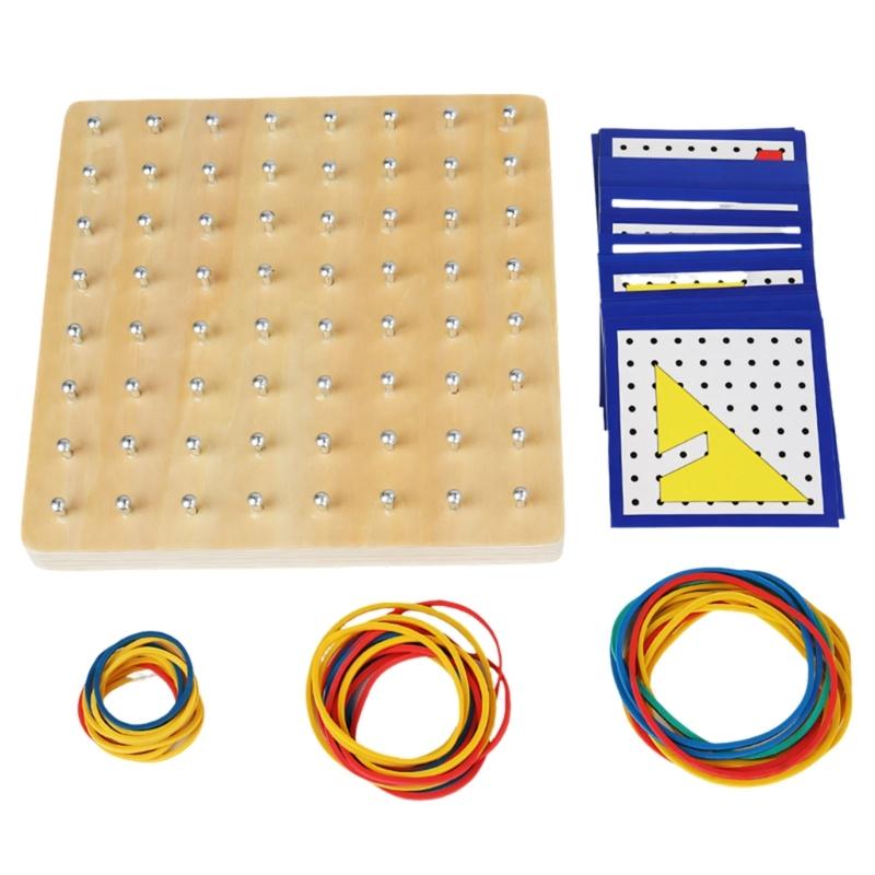 Geometric Shape Learning Board Wooden Geoboard With Colorful Elastic Rubber Bands Math Teaching Tool For Children