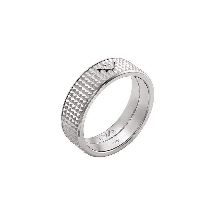 Emporio Armani Letter Logo Decorated Stainless Steel Metal Ring Men rings Silver EGS2988040 F,Silver