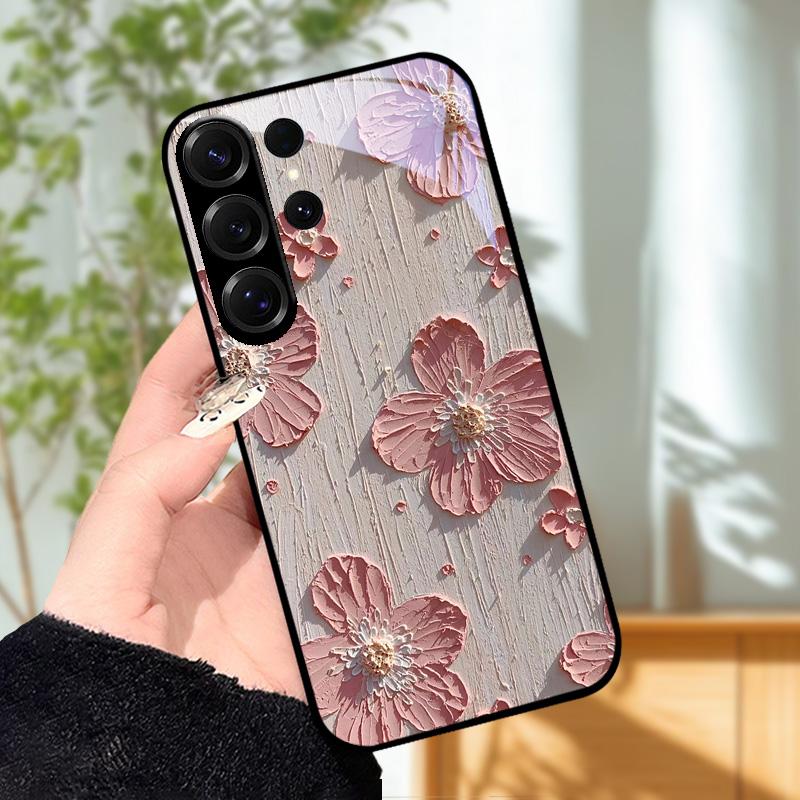 For Samsung S23 S24 Ultra Fashion Case S24 Plus / S23+ S24+ Hard PC Tempered Glass Phone Cover For Galaxy S23 FE Glass Protector