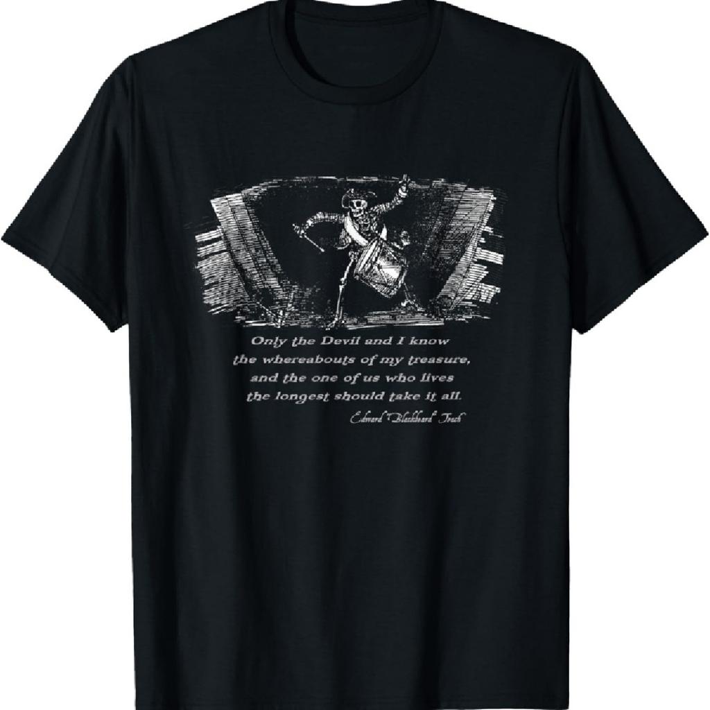 Drumming Pirate Skeleton with Blackbeard quote Halloween T-Shirt