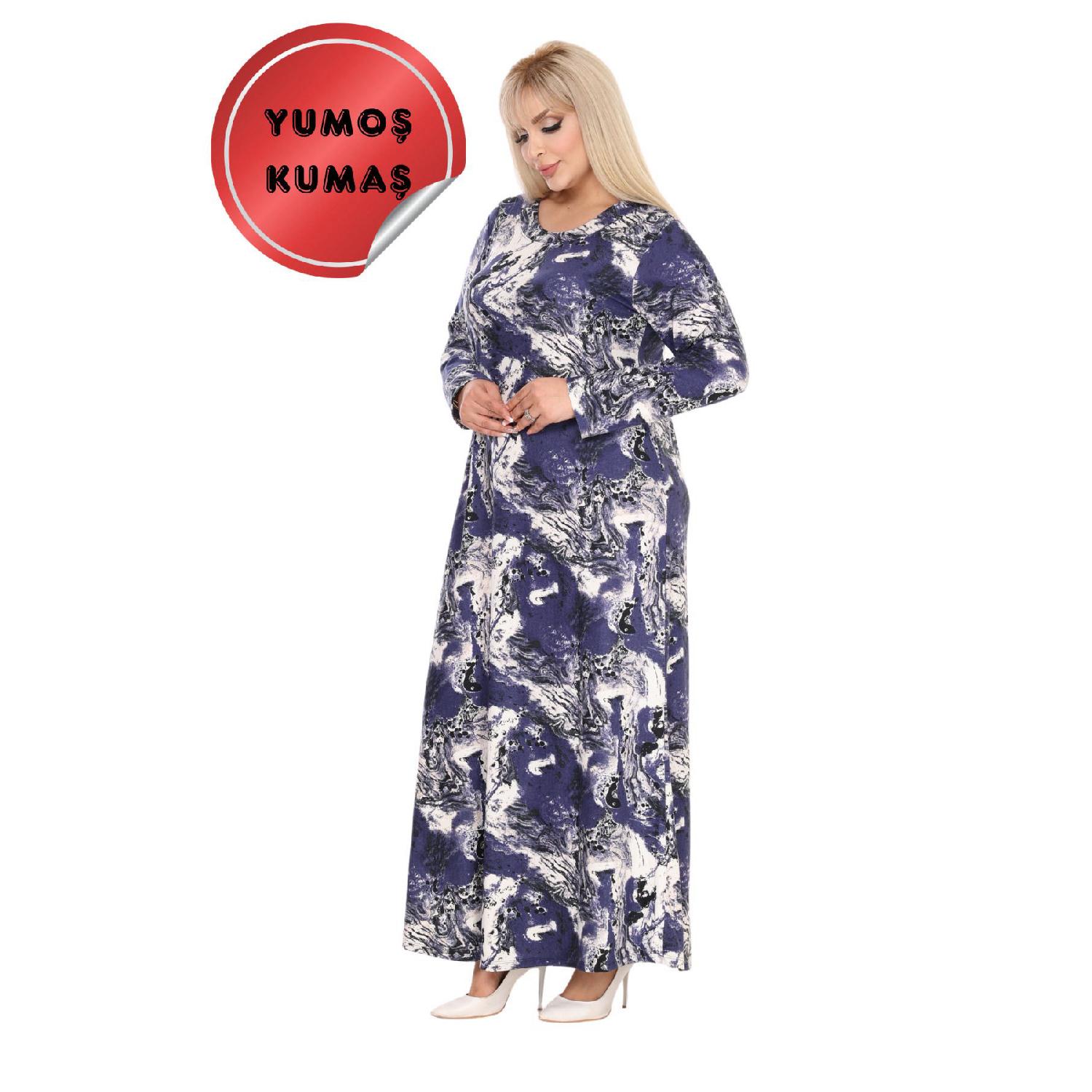 

Женское зимнее мягкое трикотажное платье в стиле хиджаб синего цвета с рисунком батика больших размеров 42-44 зелёный