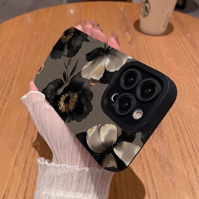 Vintage Schwarz Gold Floral Muster Vertikaler Streifen Handyhülle Stoßfeste Schutzhülle für iPhone