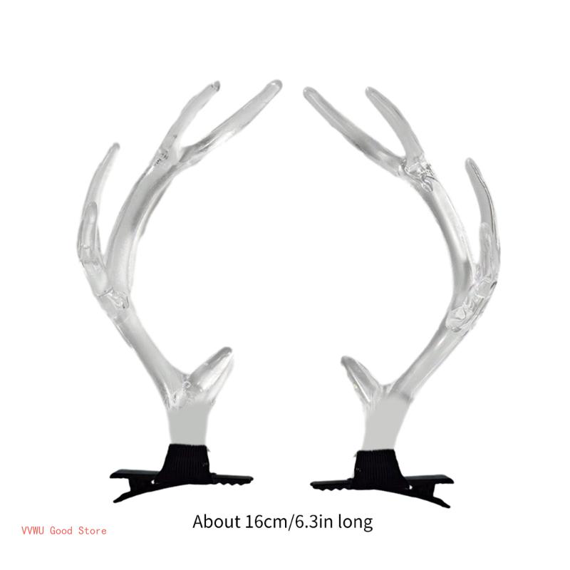 2PCS Lovely Hair Clip Clear Christmas Antler Hair Barrettes Bangs Hair Clip