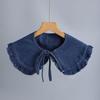 Elegante scialle a balze in stile coreano con colletto da bambola e laccio in denim