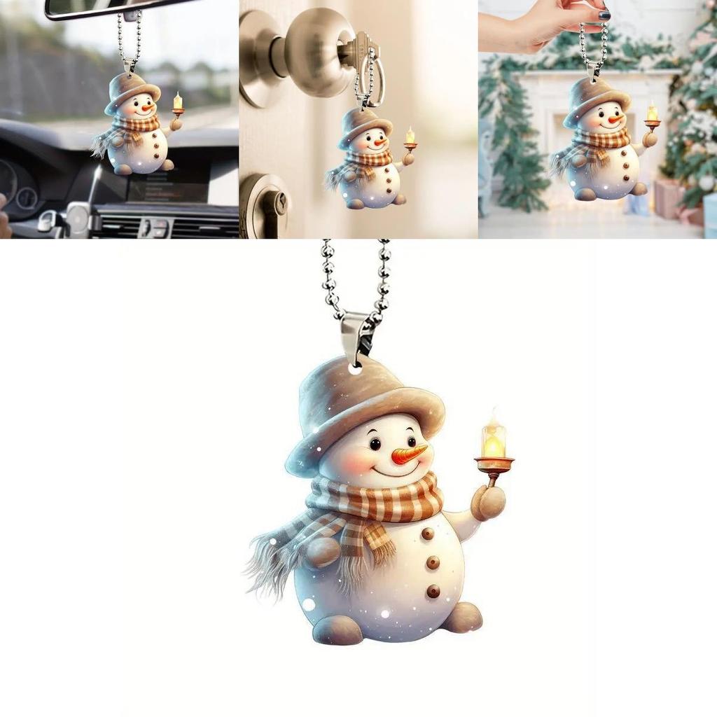 Christmas Cute Handheld Candle Snowman Pattern Acrylic Pendant For Vehicle Interior Decor
