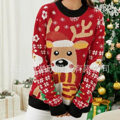 Maglione da donna a collo alto con stampa di renne natalizie, vestibilità larga, manica lunga, pullover casual per le festività